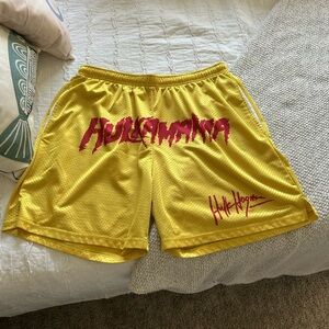 Hulkamania Yellow Athletic Mesh Shorts with Red Graphic